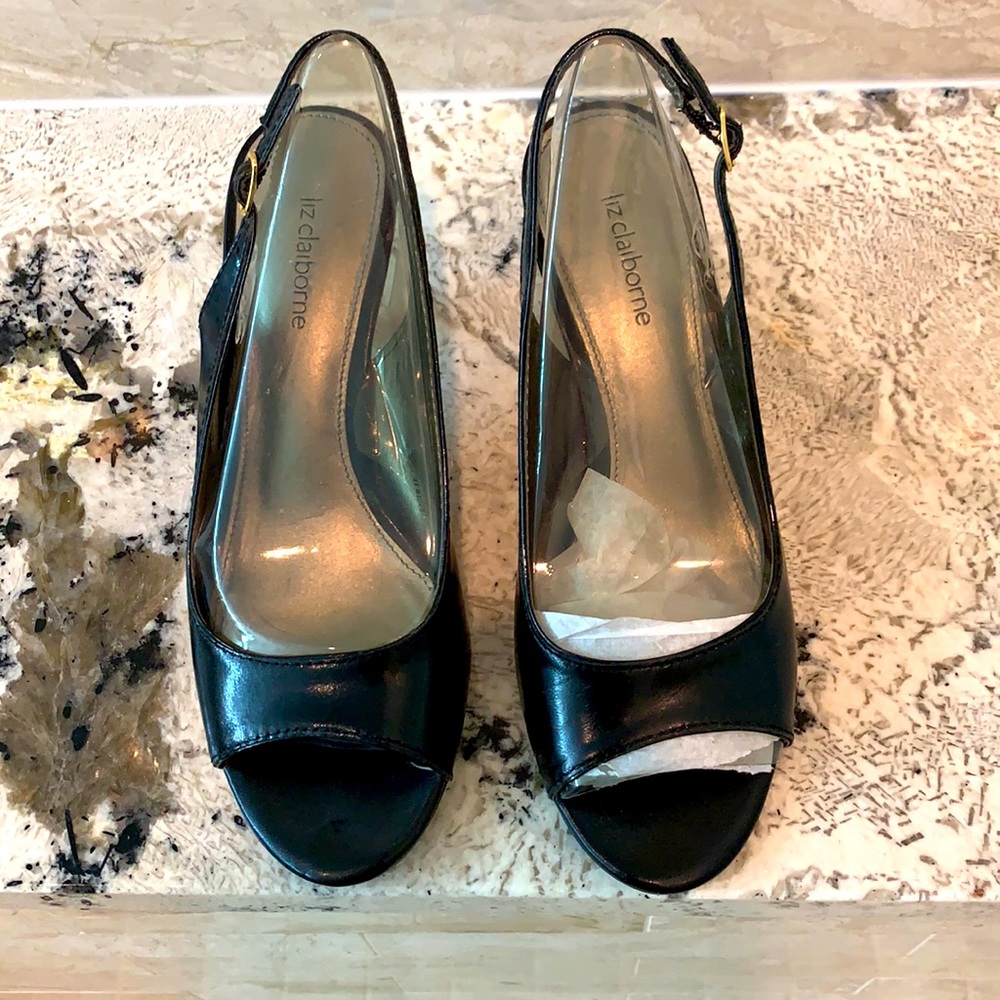Liz Claiborne black open-toe sling back size 7.5